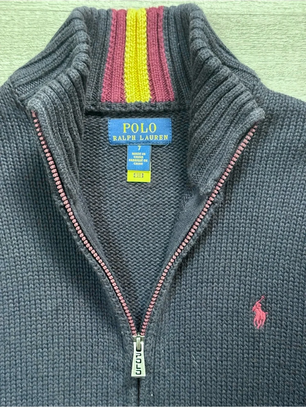 Polo Ralph Lauren Boys Full Zip Cotton Sweater Jacket Navy Blue Size 7